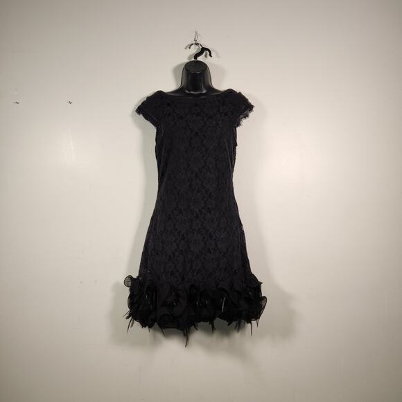 LA NOUVELLE RENASSAINCE Mini Dress Wns 6 Black Lace Feathers Whimsigoth Cocktail - Picture 1 of 14